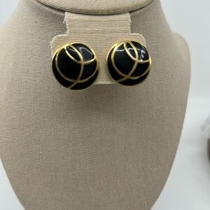 Vintage Monet Black Enamel earrings